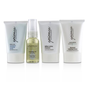 Epionce Kit Recuperación Esencial: Limpiador Loción Lechosa 30ml + Aceite Primador 25ml + Mascarilla Reafirmante Enriquecida 30g + Crema Calmante Renovadora 30g