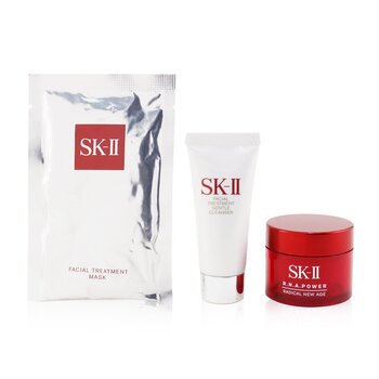 SK II Set de Viaje de 3 Piezas: Limpiador Tratamiento Suave 20g + R.N.A. Power Radical New Age Crema 15g + Mascarilla Tratamiento Facial 1pz