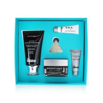 Cheers To 25Years of Dr. Brandt: Microdermabrasión 60g + Magnetight Desafiador de Edad 90g + DNA Ojos 2.5g+ Primer Refinador de Poros 7.5ml