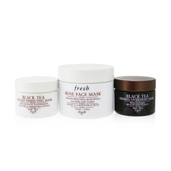 Set de Mascarilla Facial: Mascarilla Facial de Rosa Rosada + Black Tea Mascarilla Reafirmante de Noche de Té Negro + Mascarilla Perfeccionante Instantánea de Té Negro