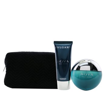 Bvlgari Aqva Pour Homme Coffret: Eau De Toilette Spray 100ml + Bálsamo Para Después de Afeitar 100ml + Pouch (Edición de Navidad)