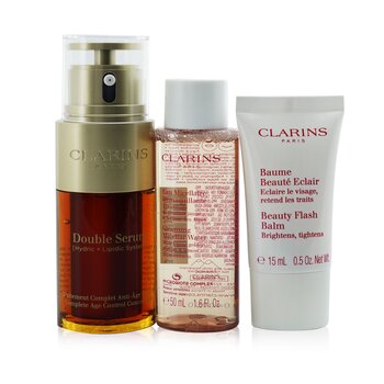 Set Youthful Radiance: Double Suero 30ml+ Agua Limpiadora Micelar 50ml + Beauty Flash Bálsamo 15ml