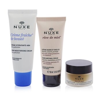 Nuxe Moisture Me Kit: Creme Fraiche De Beaute 48Hr Moisturising Cream 30ml + Reve De Miel Honey Lip Balm 15g + Reve De Miel Hand & Nail Cream 30ml