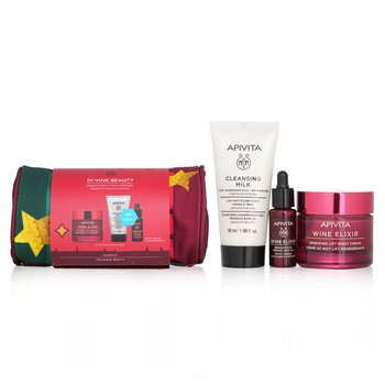 Di-Vine Beauty (Wine Elixir- Night) Gift Set: Renewing Lift Night Cream 50ml+ Face Oil 10ml+ Cleansing Milk 50ml+ Pouch