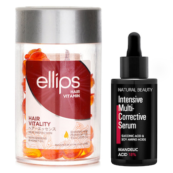 Ellips Ellips Hair Vitamin Oil - Hair Vitality 50capsules x1ml X Natural Beauty Intensive Multi-Corrective Serum - Mandelic Acid 18% (Exp Date: 12/2025) 35ml